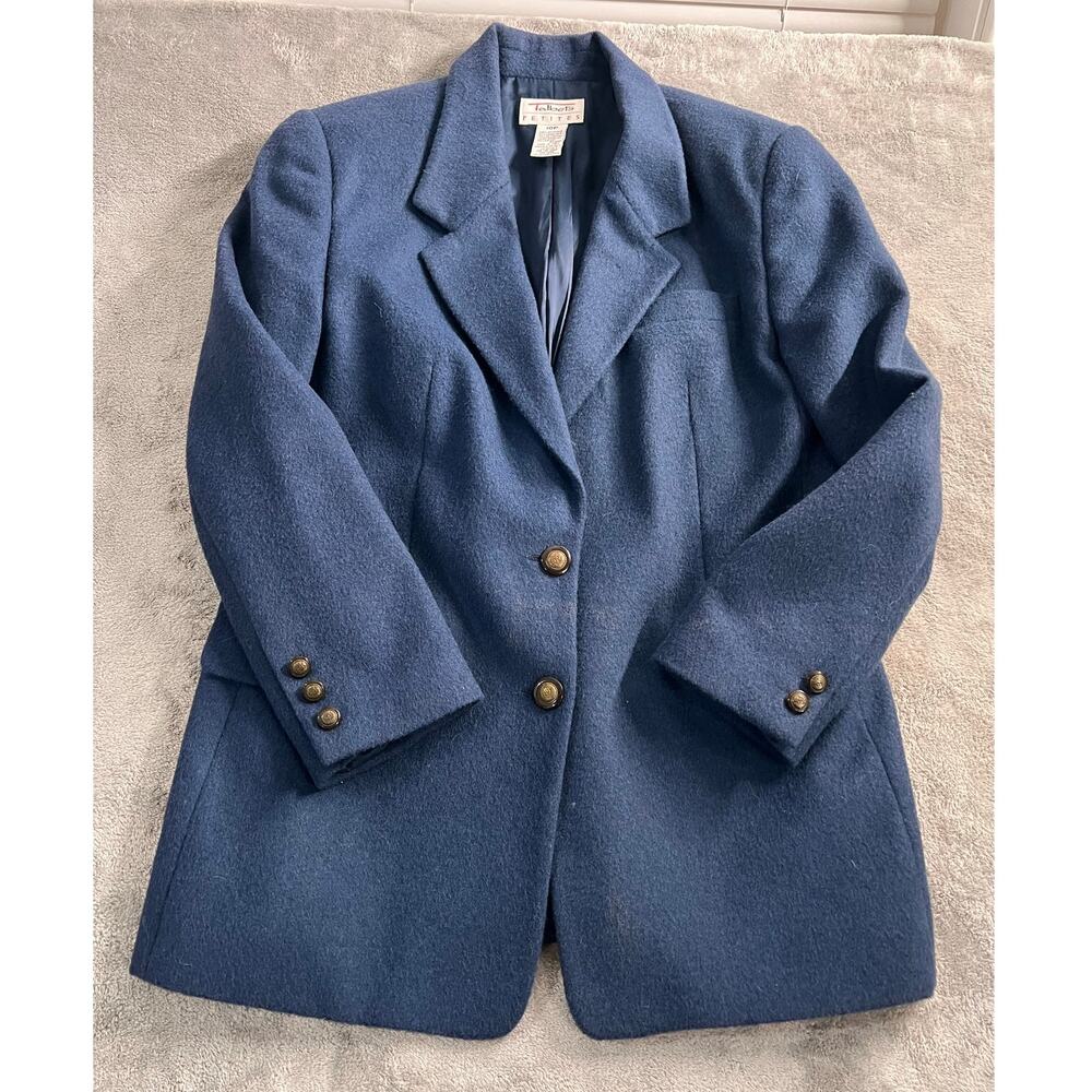 Vintage Talbots Petites 100% Camel Hair Blue 2 Button Blazer Jacket Size 10p